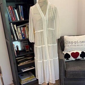 Anthropologie Sheer Cream Long Cardigan